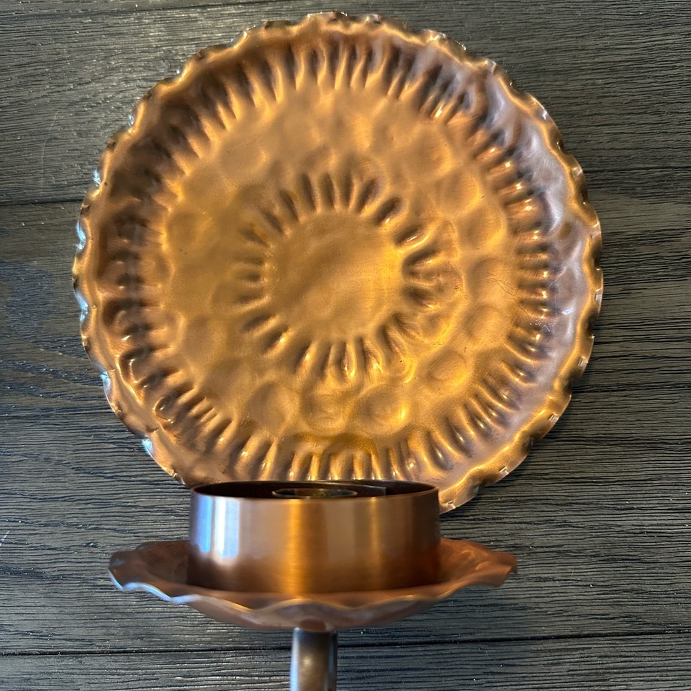 Vtg Gregorian Copper Hammered Wall Candle Holder Sconce Wall Art Decor 7.5"x10"
